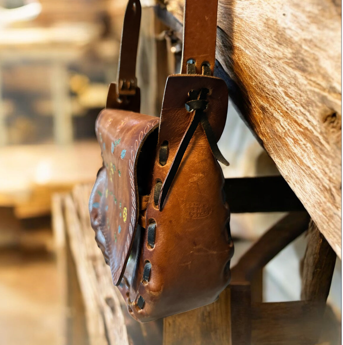 Vintage Hand-Tooled Leather Floral Crossbody Purse