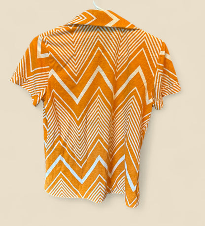 Vintage 1970s Sears Chevron Print Collared Top – Size Small