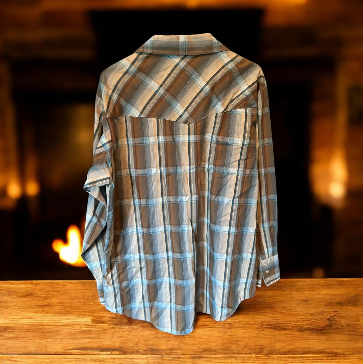 Vintage Plains Western Wear Snap Shirt – Brown & Blue Plaid (Size L)