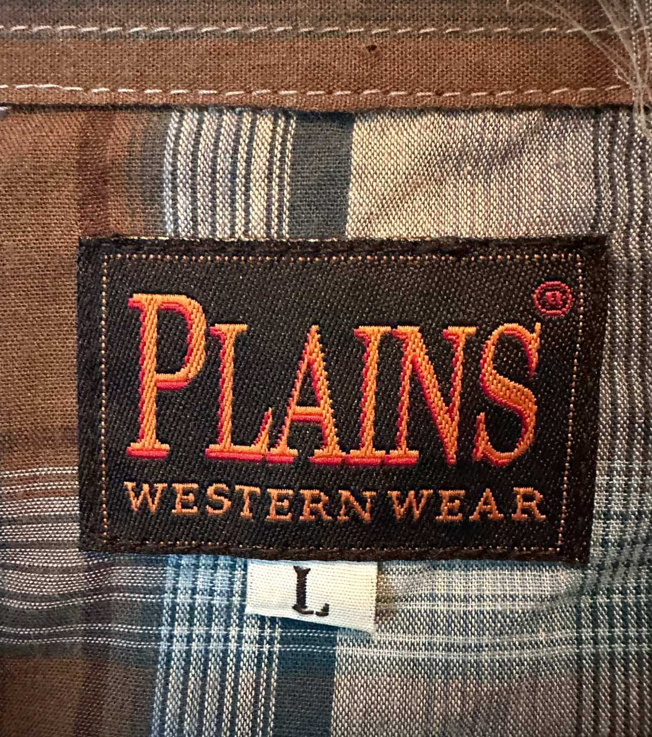 Vintage Plains Western Wear Snap Shirt – Brown & Blue Plaid (Size L)