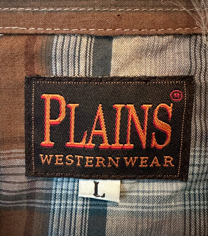 Vintage Plains Western Wear Snap Shirt – Brown & Blue Plaid (Size L)