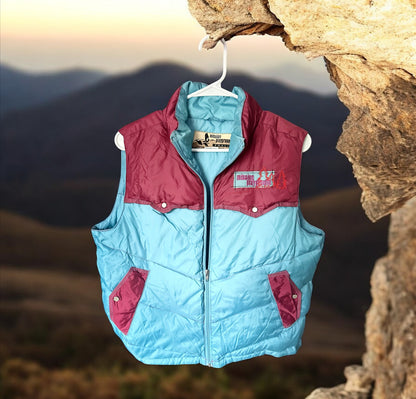 Vintage Mission Playground Two-Tone Down Puffer Vest – Blue & Burgundy
