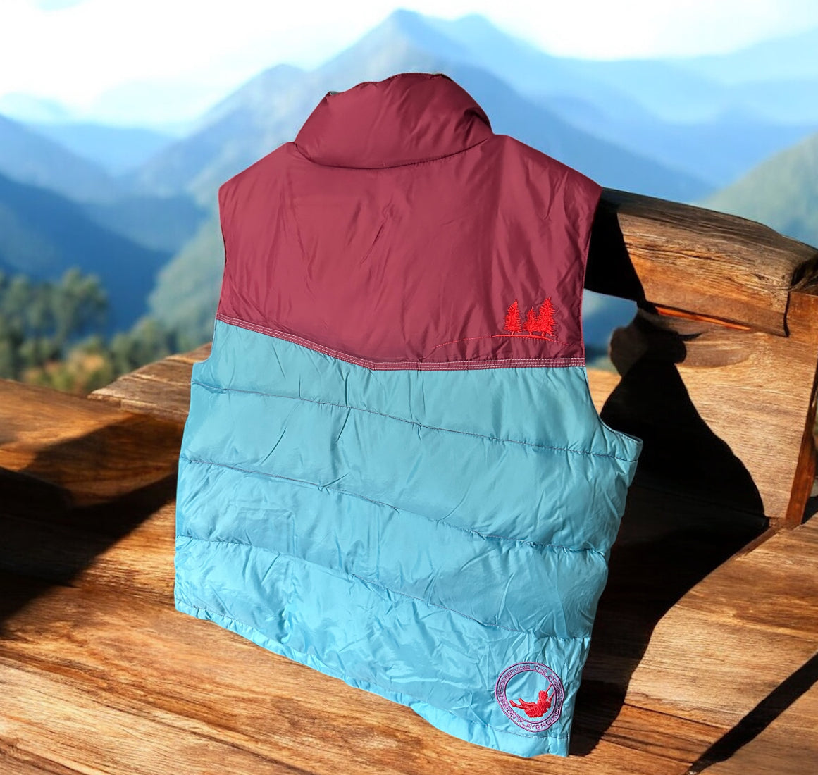 Vintage Mission Playground Two-Tone Down Puffer Vest – Blue & Burgundy