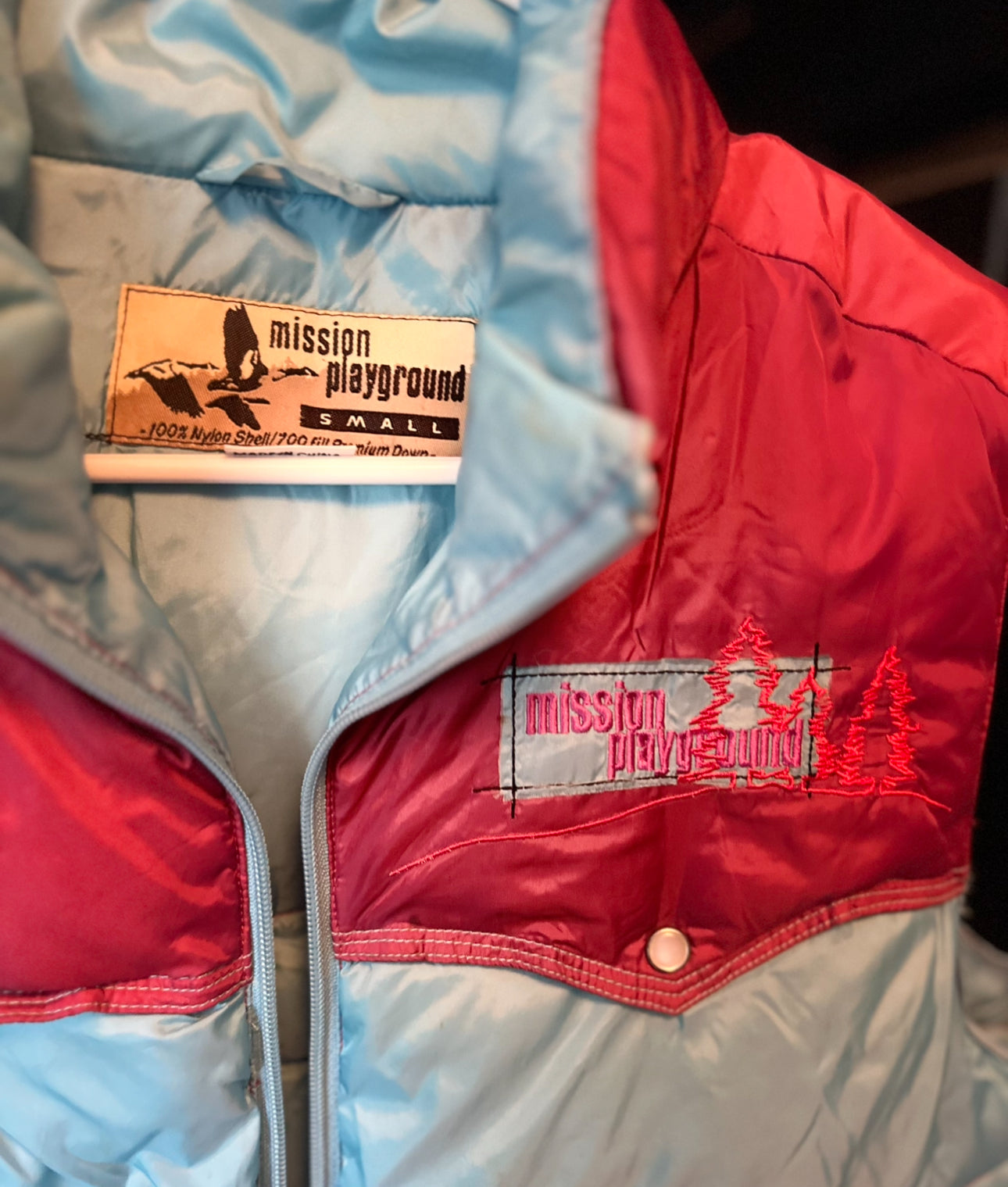 Vintage Mission Playground Two-Tone Down Puffer Vest – Blue & Burgundy