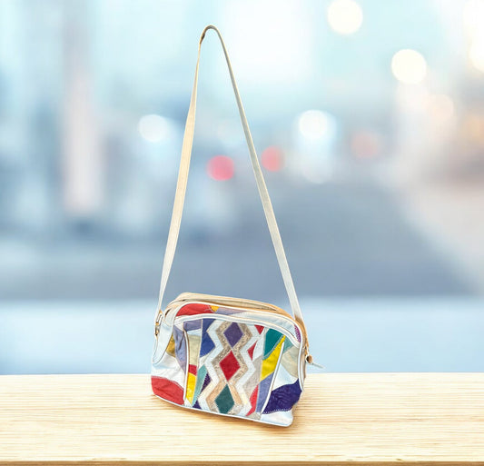 Vintage 80s Colorblock Patchwork Leather Crossbody Bag