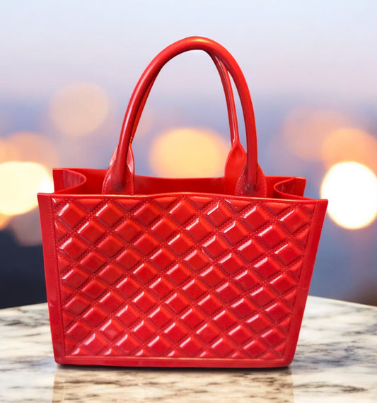 Vintage Red Quilted Rubber Tote Purse – “Mean Girls” Movie Style