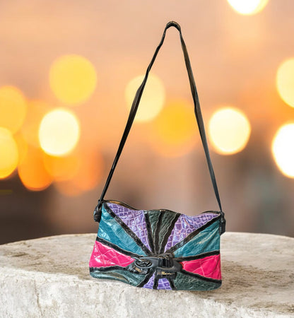 Vintage 80s Faux Croc Patch Shoulder Bag – Jewel-Tone Mix