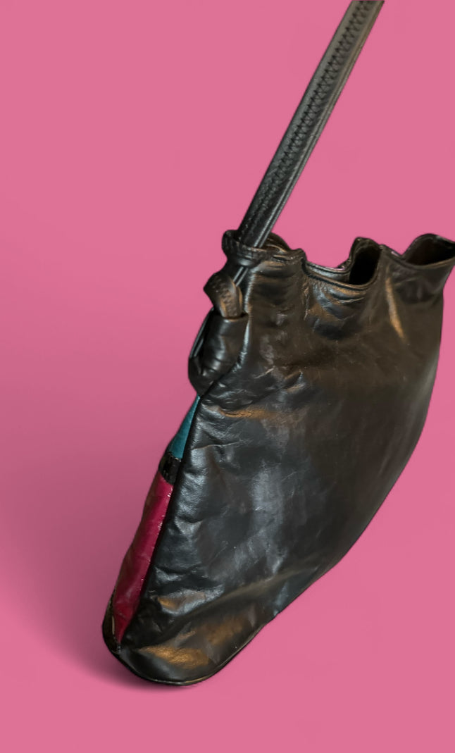 Vintage 80s Faux Croc Patch Shoulder Bag – Jewel-Tone Mix