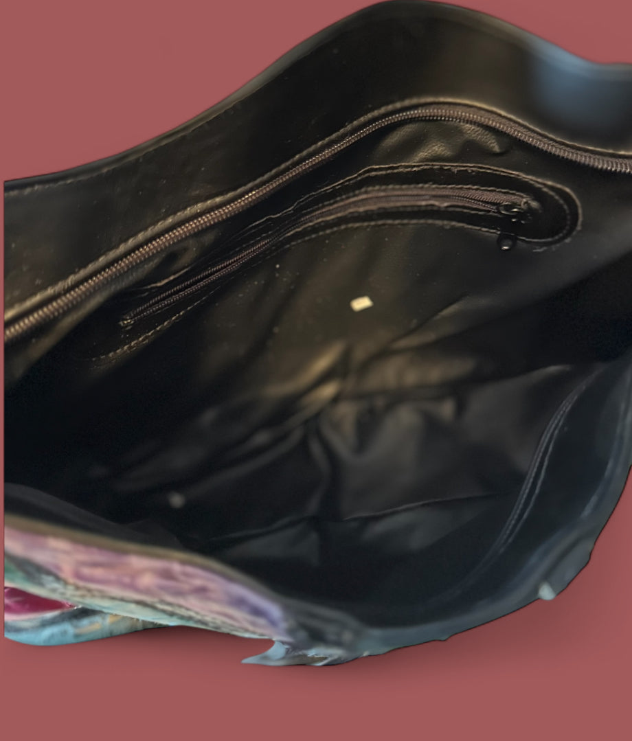 Vintage 80s Faux Croc Patch Shoulder Bag – Jewel-Tone Mix