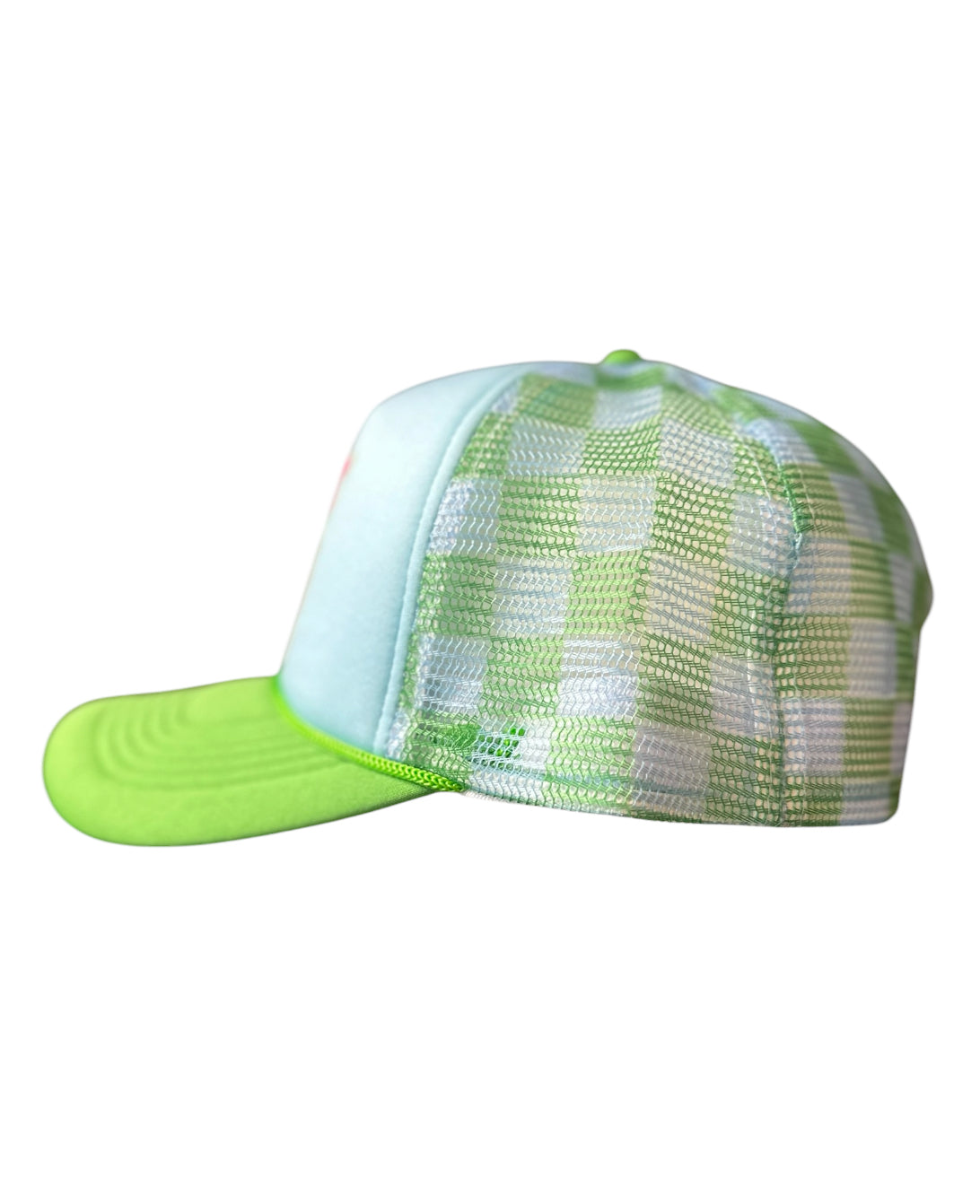 Lake Day Smiley Trucker Hat – Neon Lime & Sky Blue Vibes