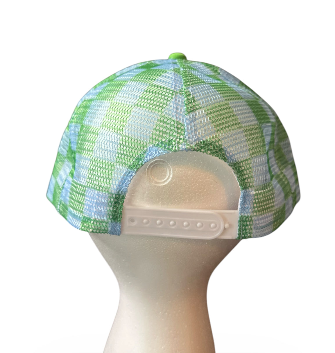 Lake Day Smiley Trucker Hat – Neon Lime & Sky Blue Vibes