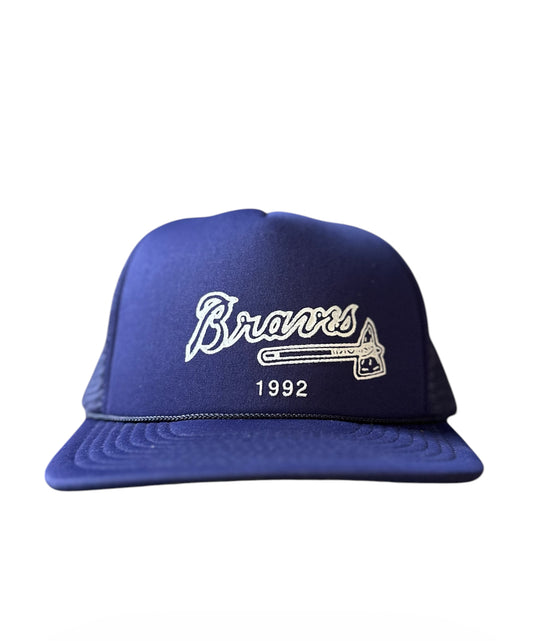 Vintage Atlanta Braves 1992 Trucker Hat – Navy Blue Snapback