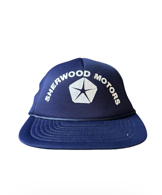 Vintage Sherwood Motors Chrysler Pentastar Trucker Hat – Navy Blue Snapback