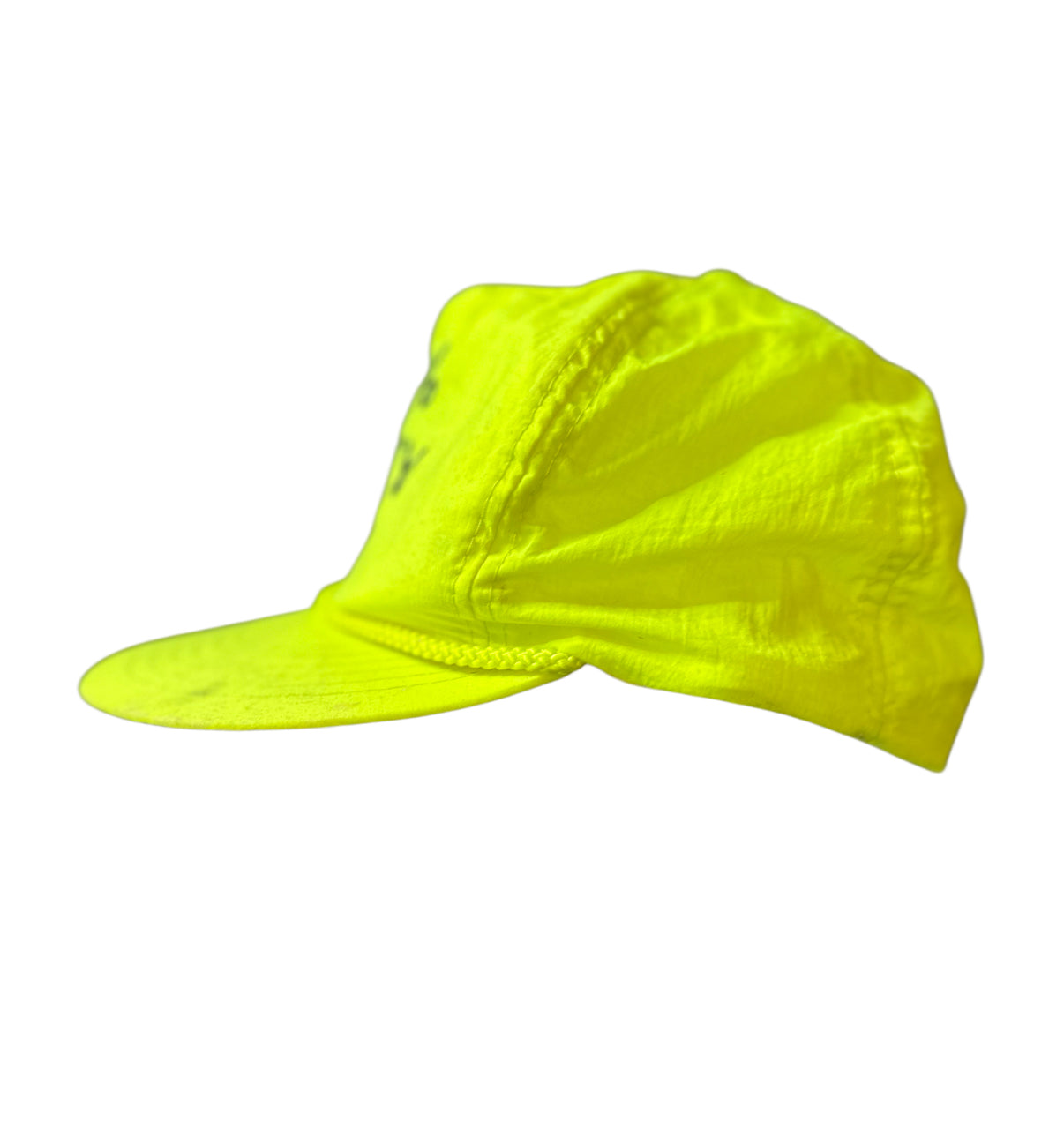 Vintage “100% Crazy” Neon Snapback Hat – Retro Highlighter Yellow Cap