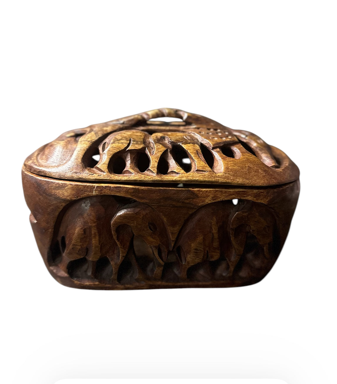 Carved Wooden Elephant Keepsake Box – Rustic Bohemian Decorative Storage