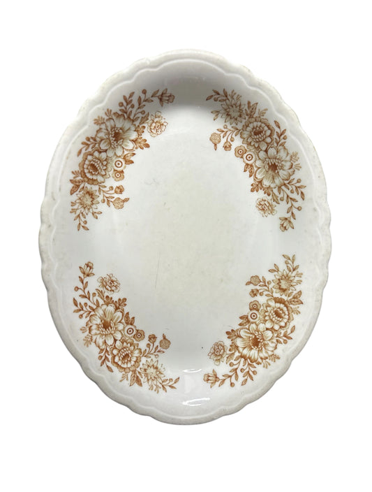 Vintage Sterling China Floral Platter – Brown Transferware Oval Dish