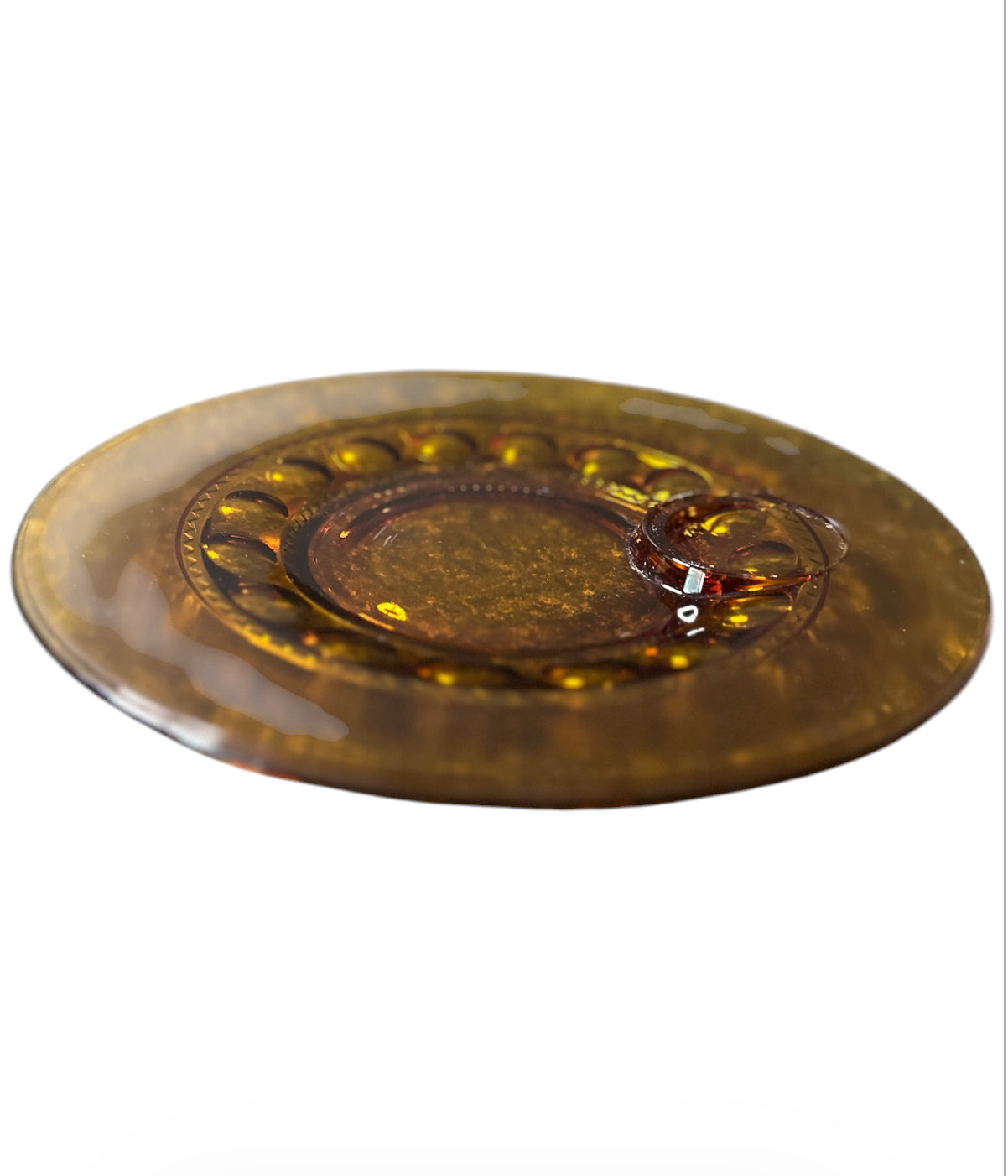 Vintage Amber Glass Snack Plates w/ Dip Well – Set of 5