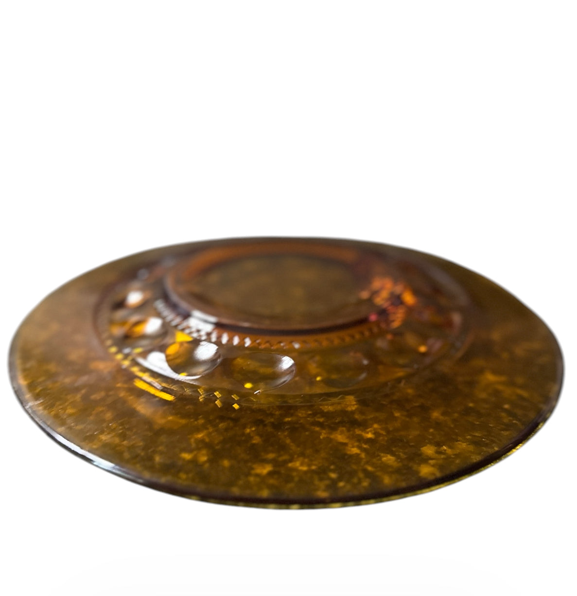 Vintage Amber Glass Snack Plates w/ Dip Well – Set of 5