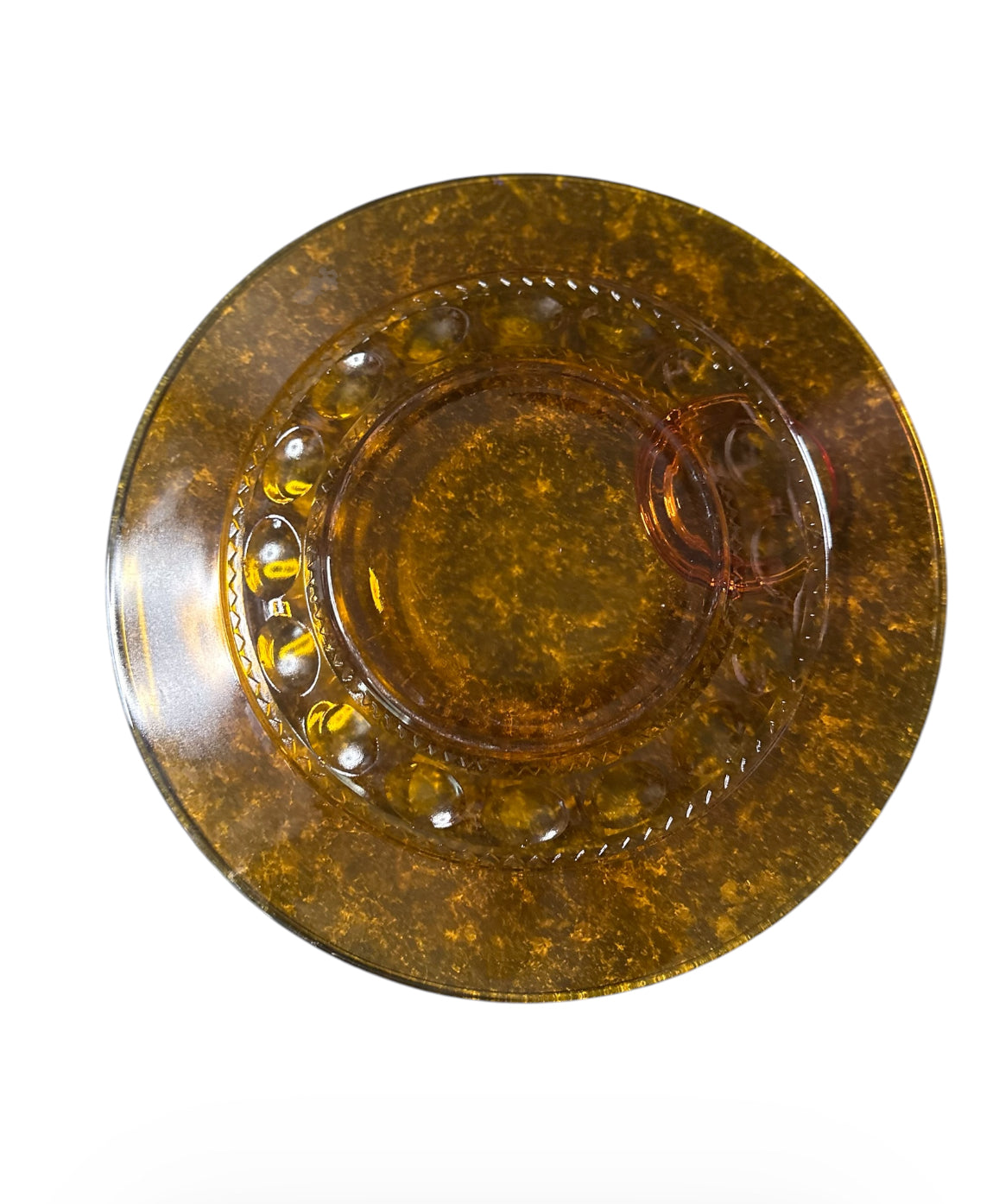 Vintage Amber Glass Snack Plates w/ Dip Well – Set of 5