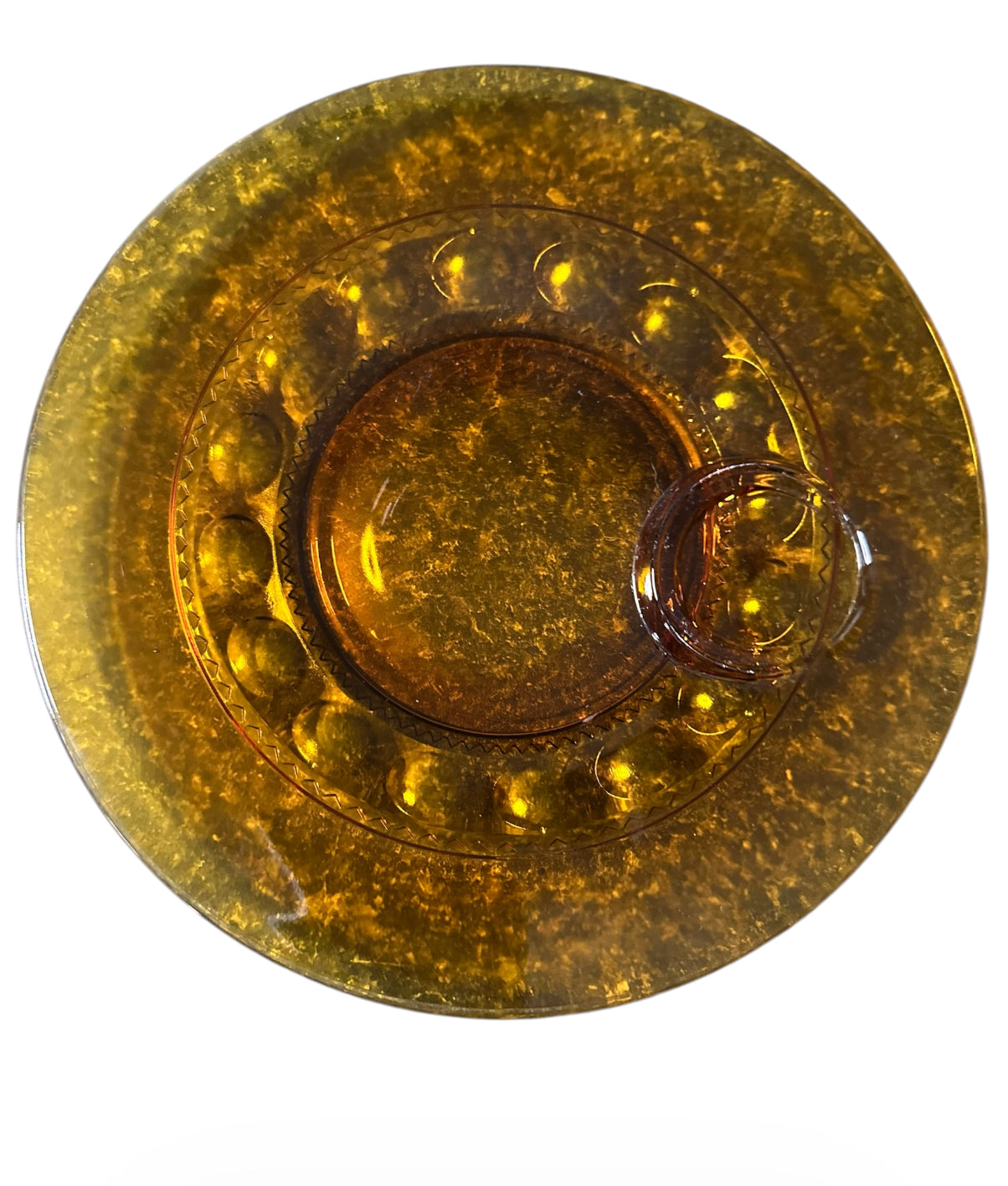 Vintage Amber Glass Snack Plates w/ Dip Well – Set of 5