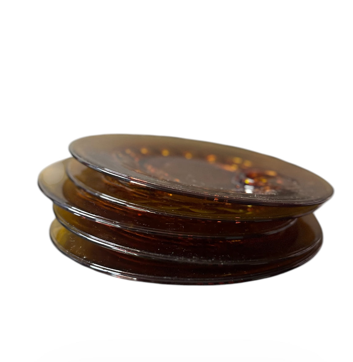 Vintage Amber Glass Snack Plates w/ Dip Well – Set of 5