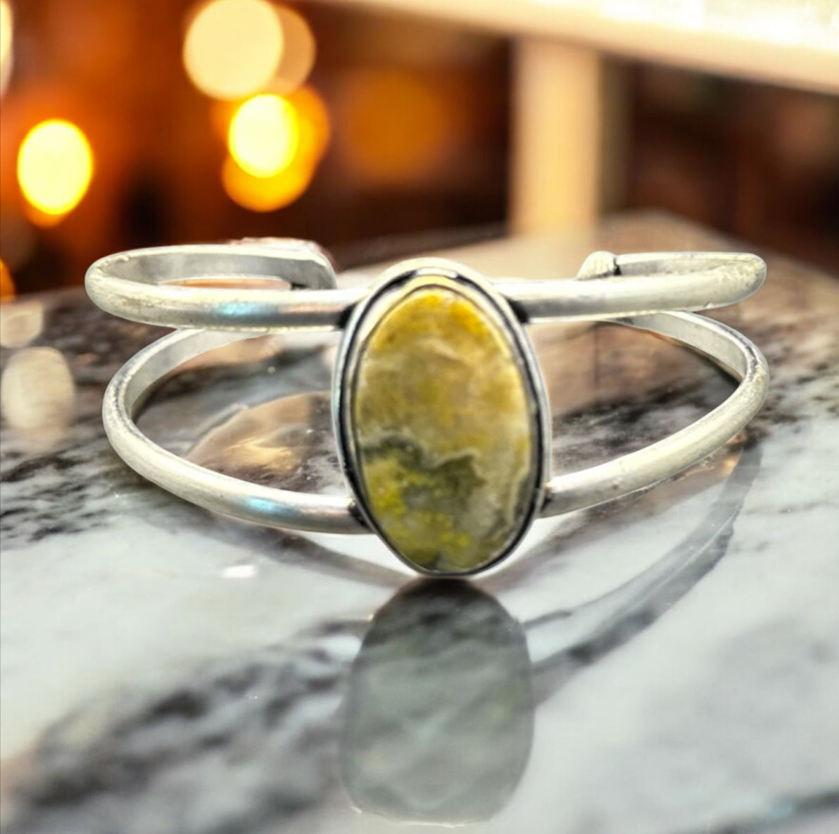 Bumblebee Jasper Semiprecious Stone Cuff Bracelet