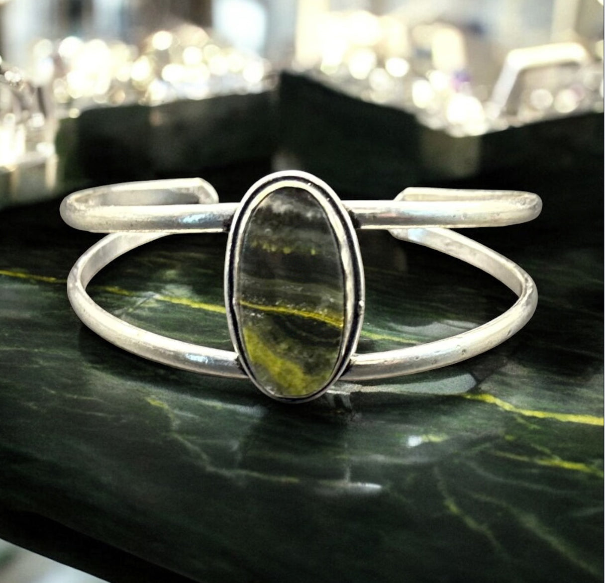 Bumblebee Jasper Semiprecious Stone Cuff Bracelet