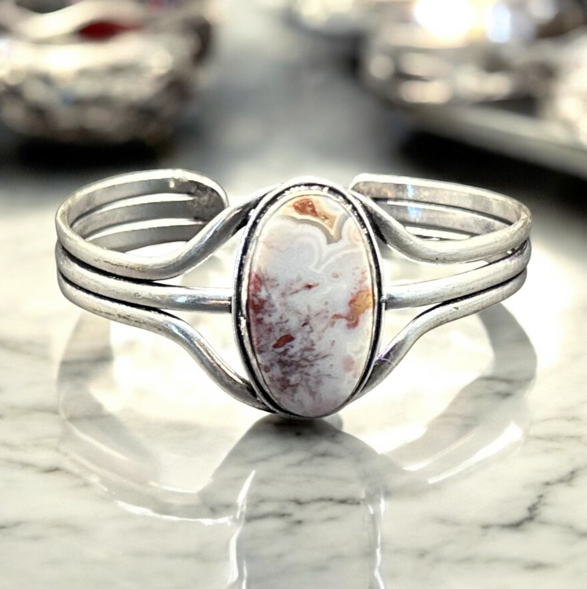 Crazy Lace Agate Semiprecious Stone Cuff